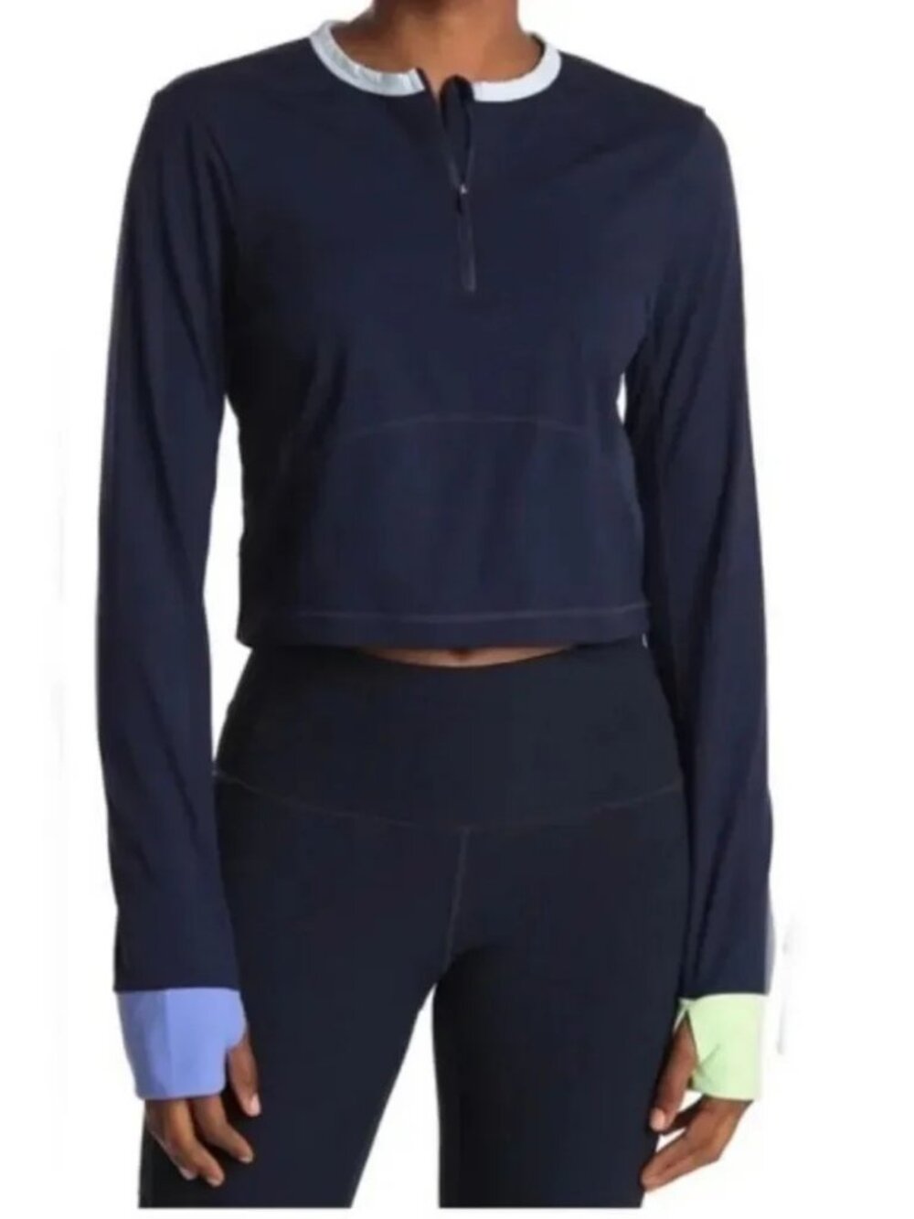 Sweaty Betty Women's Power Half Zip Cropped Workout Top Thumbholes Sporty Size S